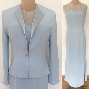Vintage 90s CAMERON BLAKE Embellished Evening Gown Set *Size 10* Sheer Blue Silk